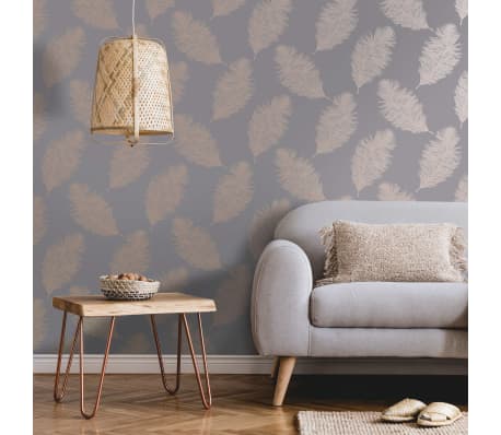 DUTCH WALLCOVERINGS Behang Fawning Feather grijs en ros&eacute;goudkleurig