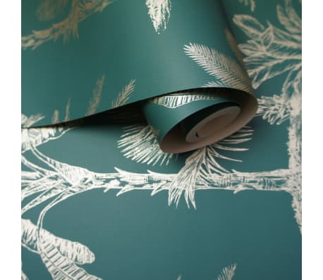 DUTCH WALLCOVERINGS Tapet Tropical Trees, albastru verzui și argintiu