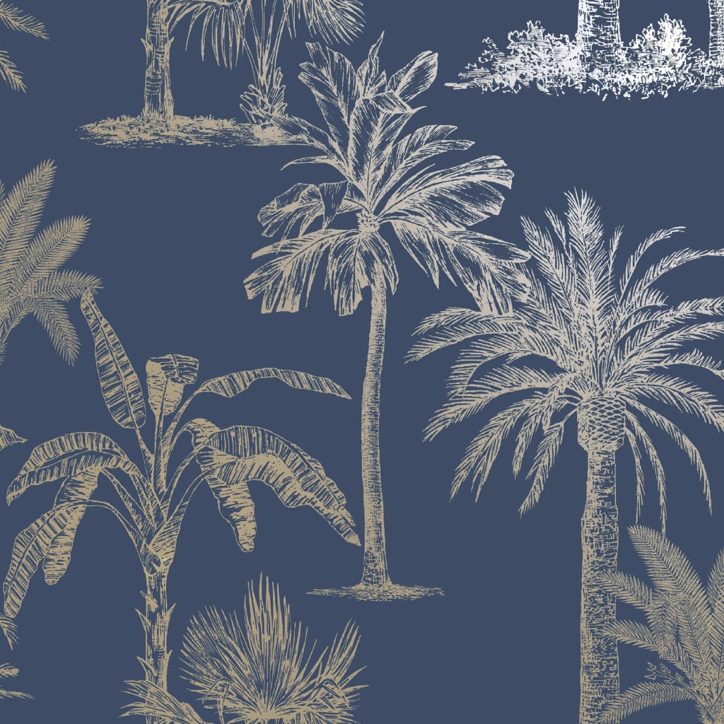 Thumbnail - DUTCH WALLCOVERINGS Tapete Tropische Bäume Marineblau und Silbern