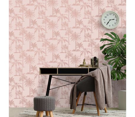 DUTCH WALLCOVERINGS Papel pintado &aacute;rboles tropicales rosa