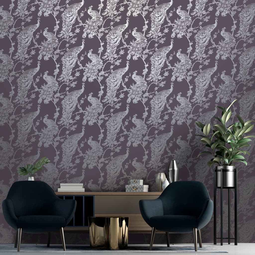 

DUTCH WALLCOVERINGS Behang Peacock paars en zilverkleurig