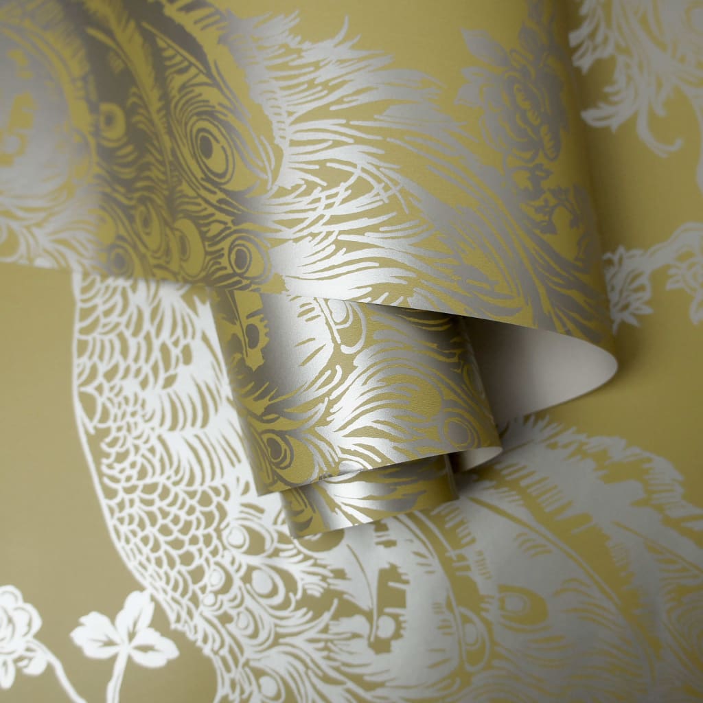 

DUTCH WALLCOVERINGS Behang Peacock geel en zilverkleurig