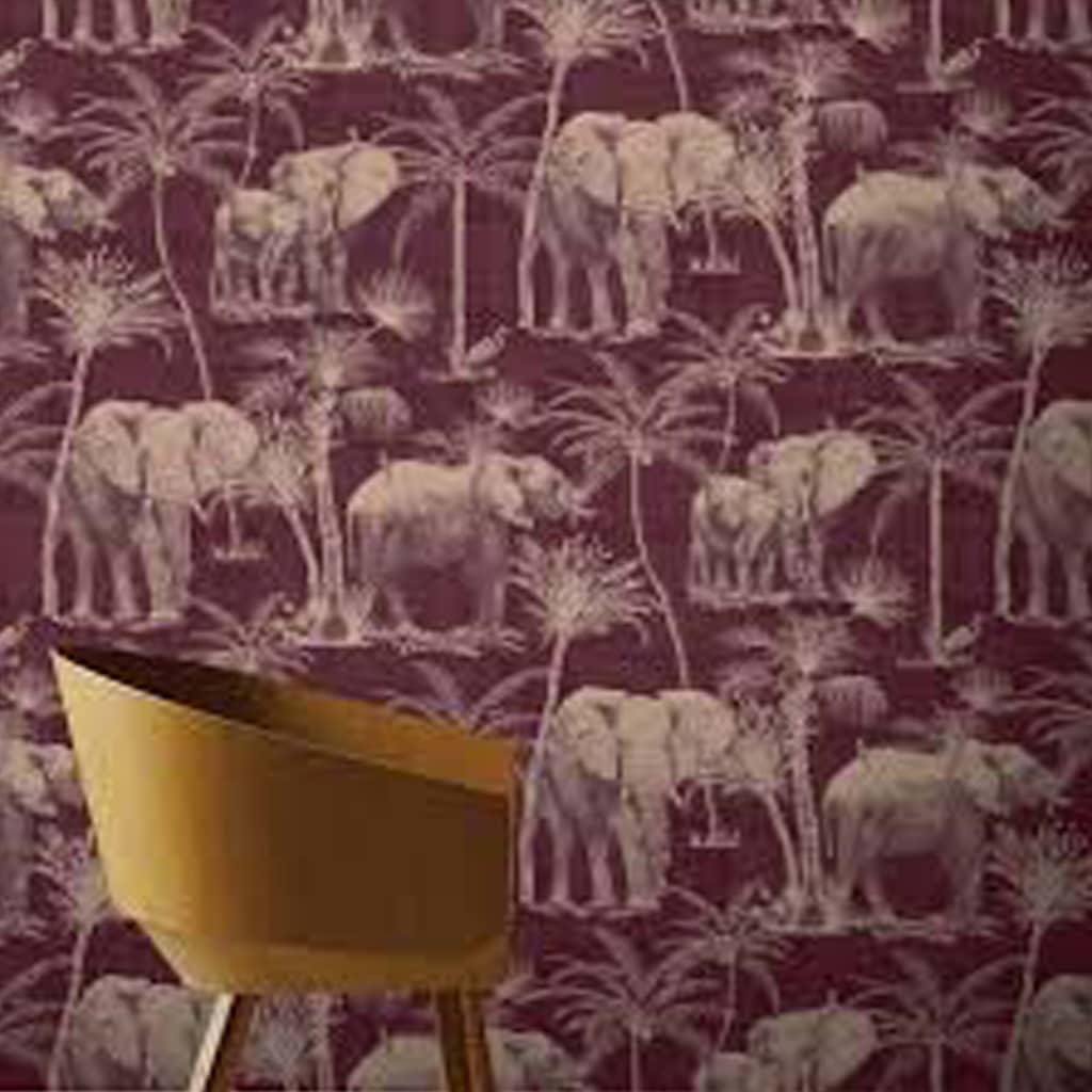 DUTCH WALLCOVERINGS Wallpaper Elephant Grove Aubergine