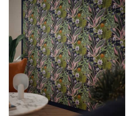 DUTCH WALLCOVERINGS tapet Passion Flower marineblå og grøn