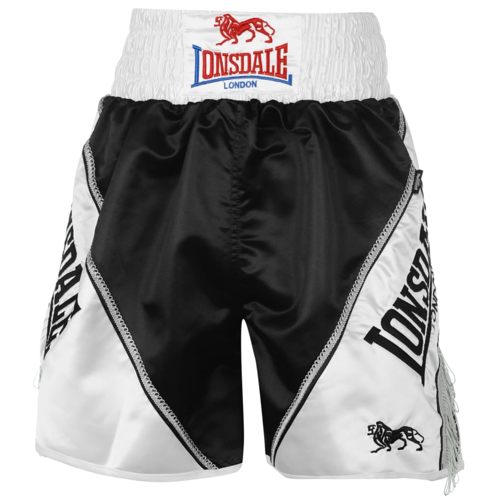 LONSDALE Pantalones de boxeo con trenzado y flecos Pro Logo XXL Negro