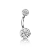 Piercing Acier Ventre Blanc Shamballa / Barre 10mm Avec Cristal Tch
