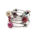 Pulseira Prateada Multistrand Flex e Contas - Multicor