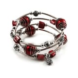 Pulseira Prateada Multistrand Flex e Contas - Vermelha