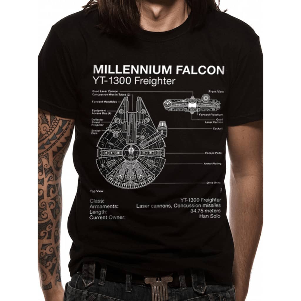 Afbeelding Star Wars - FALCON BLUEPRINT (UNISEX) T-Shirt door Vidaxl.nl