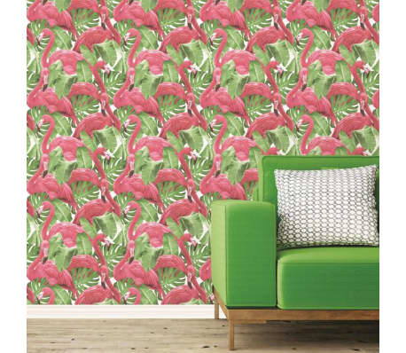 Noordwand Tapete Flamingo and Monstera Rosa