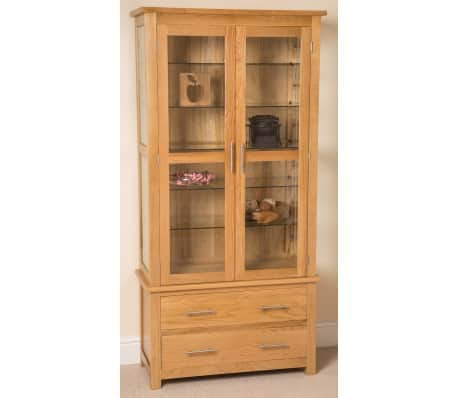 Oslo Solid Oak Glass Display Cabinet With Light Vidaxl Co Uk