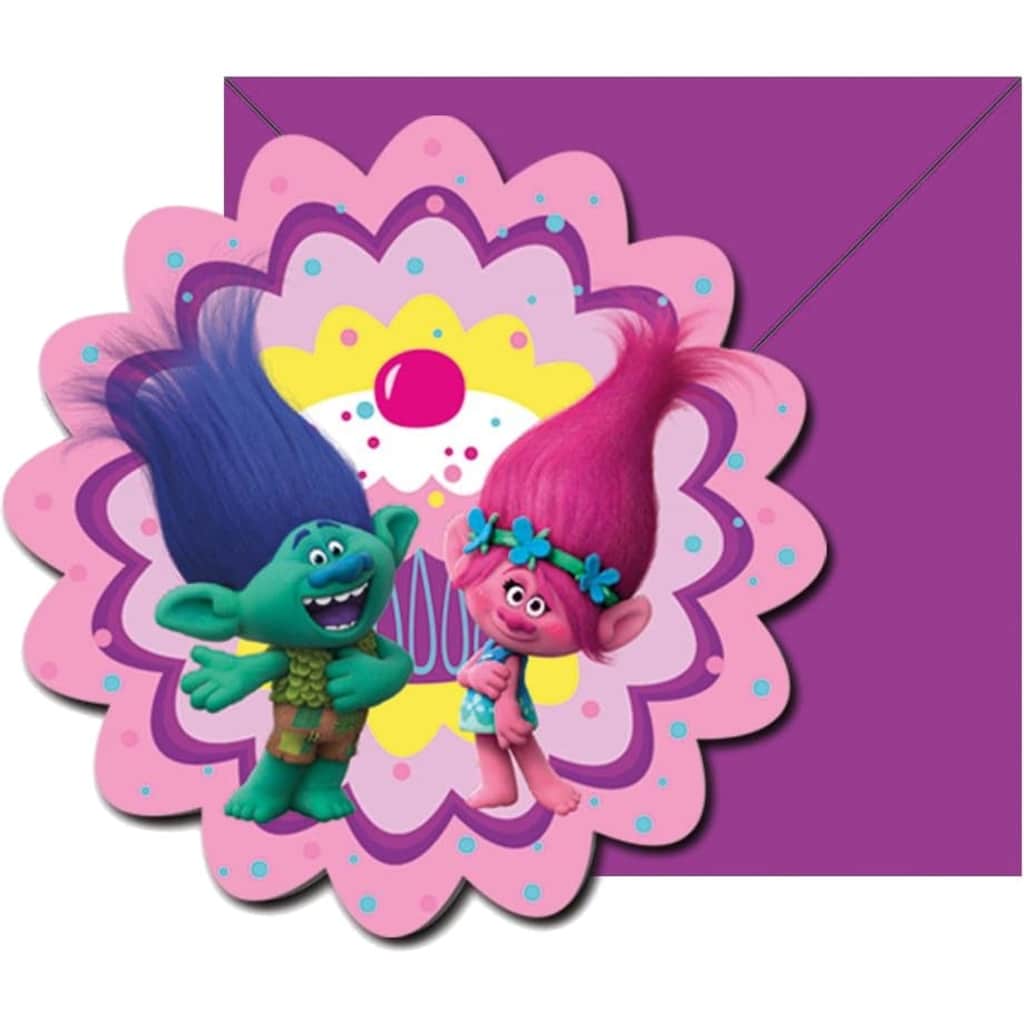 Dreamworks uitnodigingen met envelop paars/roze 6 stuks