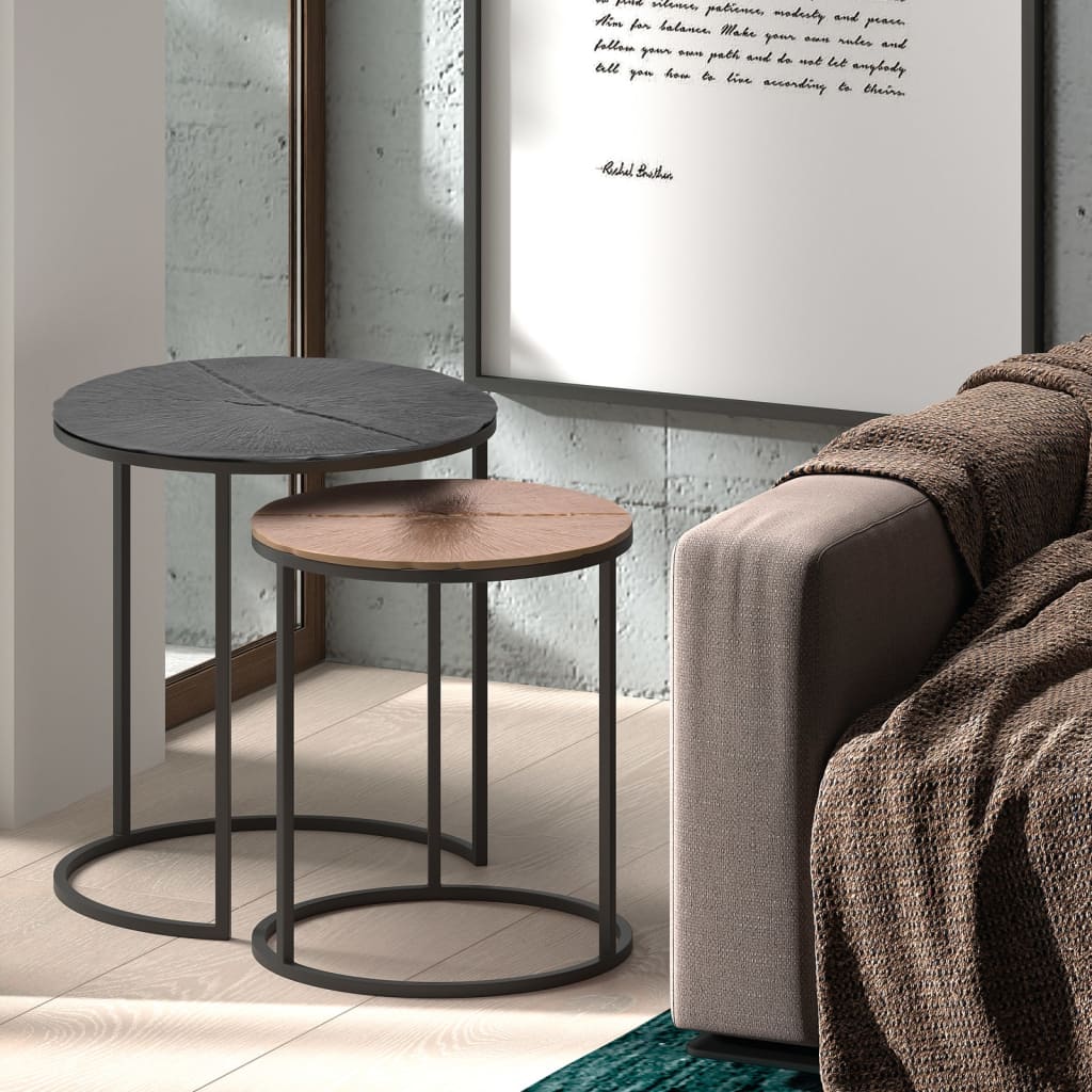 Rousseau 2-tlg. Beistelltisch-Set Magrite Metal Grau und Kupferbraun