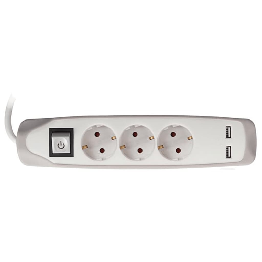 

Perel Contactdoos met 2 USB-poorten 3-voudig Schuko grijs en wit