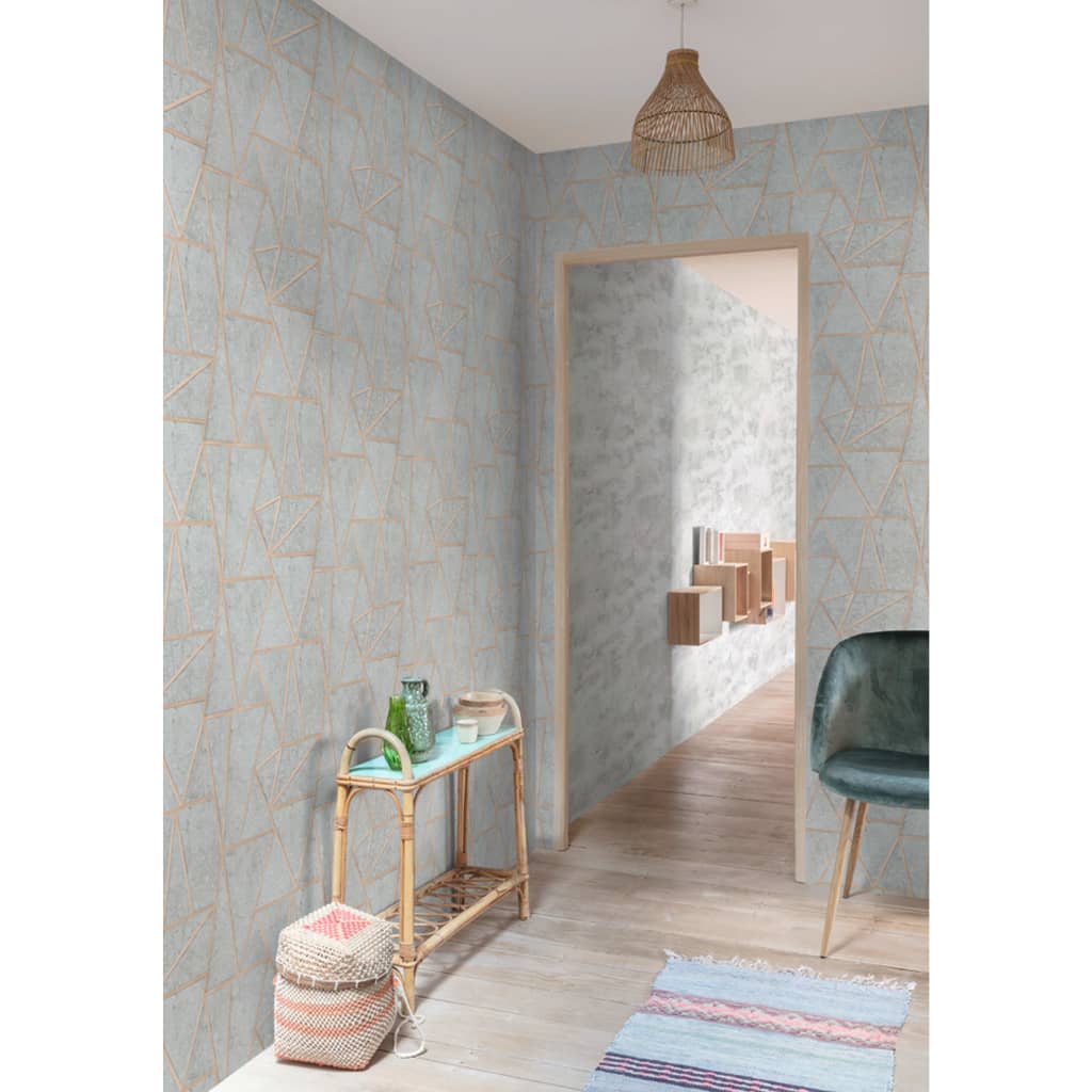 DUTCH WALLCOVERINGS Carta da Parati a Triangoli Grigio e Argento