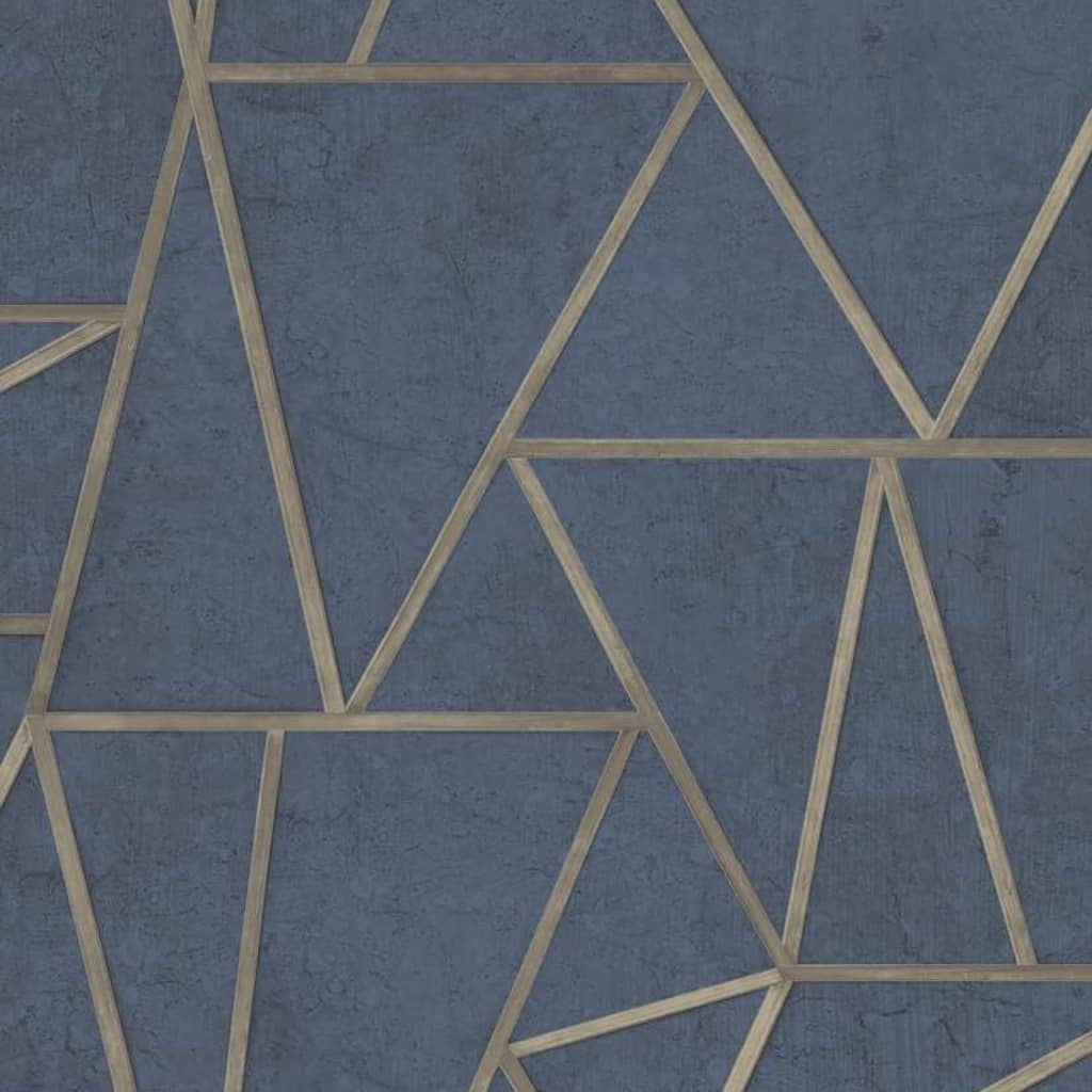 DUTCH WALLCOVERINGS Papier peint Triangles Bleu pétrole et doré