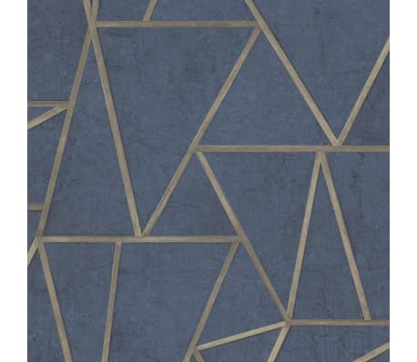 DUTCH WALLCOVERINGS Behang driehoeken petrolblauw en goud