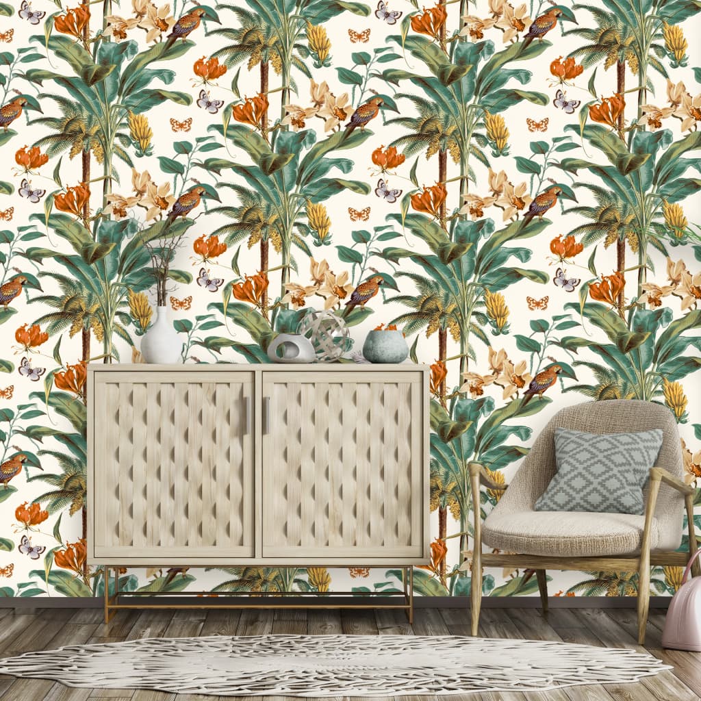 Dutch Wallcoverings Tapete Tropisch Grün und Orange