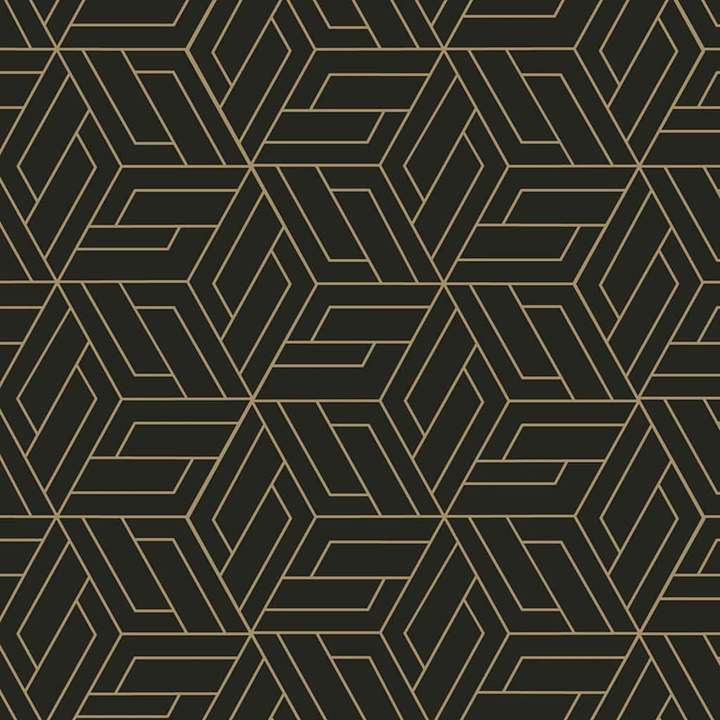 Papier peint graphique noir et or élégance moderne - Dutch Wallcoverings