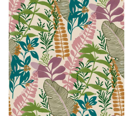 Good Vibes Tapeta Big Leaves, zielono-r&oacute;żowa
