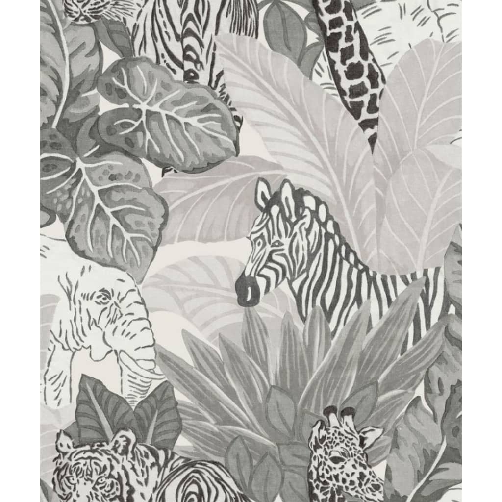 Good Vibes Papier peint Jungle Animals Gris et noir