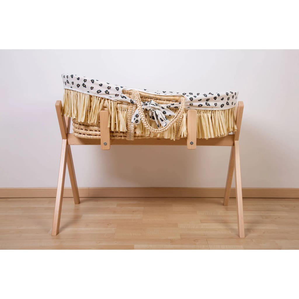 CHILDHOME Mozesmand raffia met matras en hoes luipaardprint