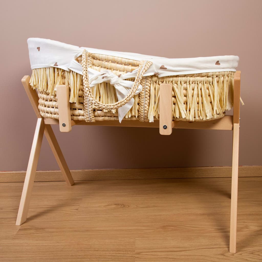 

CHILDHOME Mozesmand raffia met matras en hoes hartjesprint