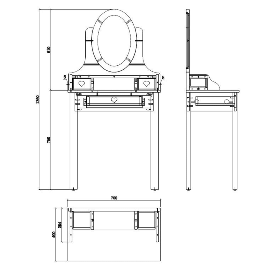 

Vipack Kinderkaptafel Amori met spiegel hout wit