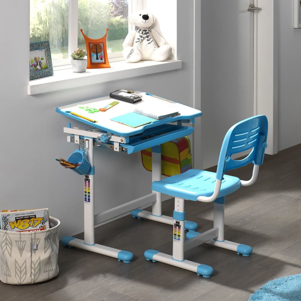 "Vipack Säädettävä lasten työpöytä Comfortline 201 tuolilla sinivalk."