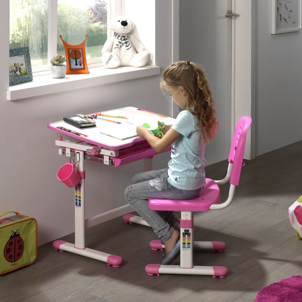 Vipack Adjustable Kids Desk Comfortline 201 with Chair Pink and White