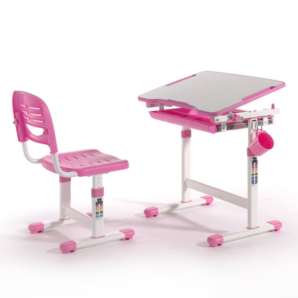 Vipack Escritorio niños regulable Comfortline 201 y silla rosa blanco