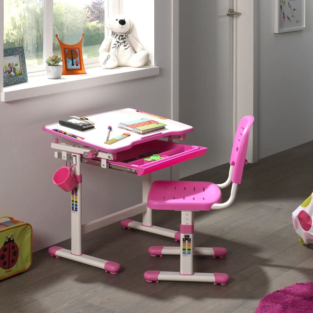 "Vipack Säädettävä lasten työpöytä Comfortline 201 tuolilla pinkkivalk."