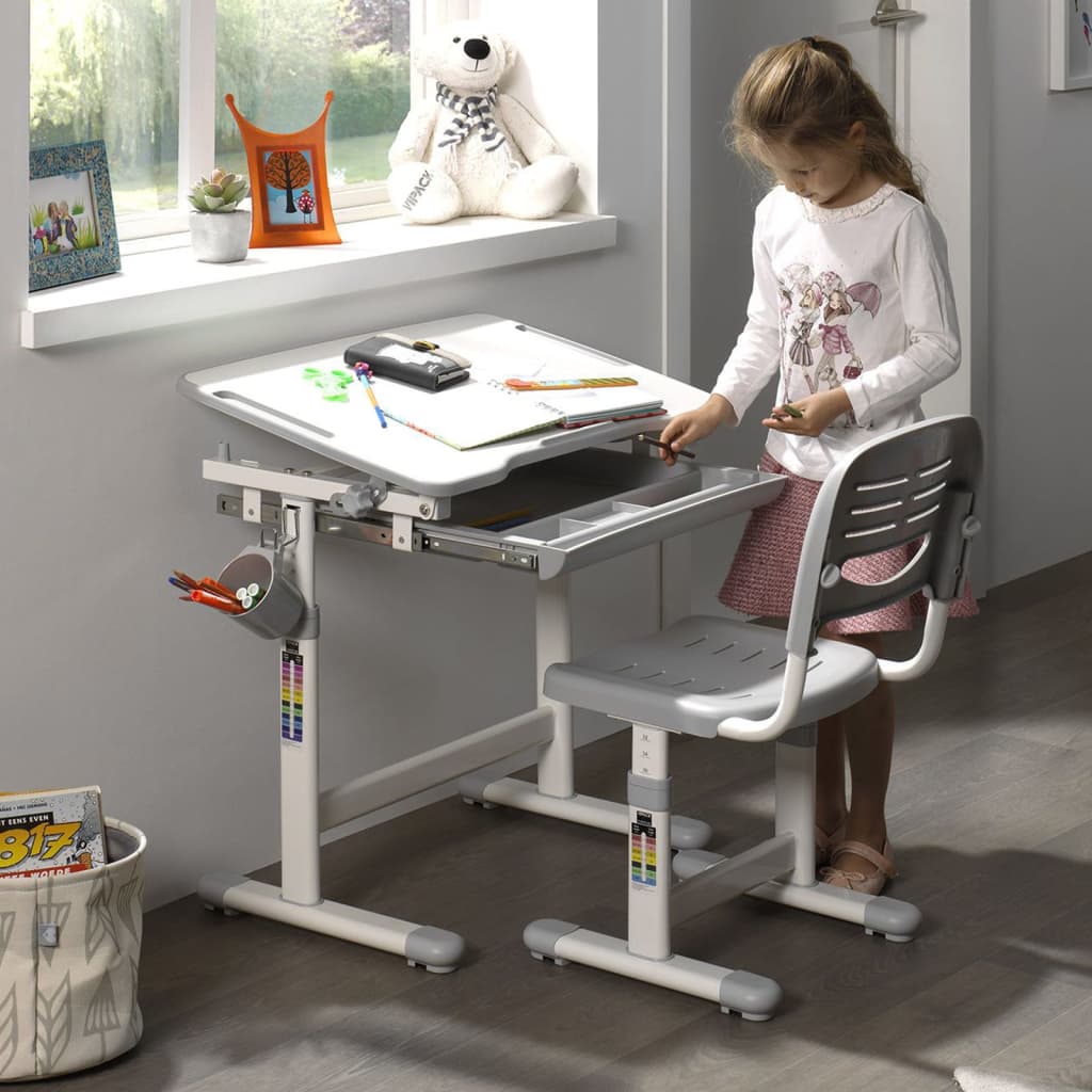 Vipack Birou reglabil pentru copii „Comfortline 201” cu scaun, gri/alb