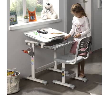 Vipack Bureau réglable enfant Comfortline 201 et chaise Gris et blanc