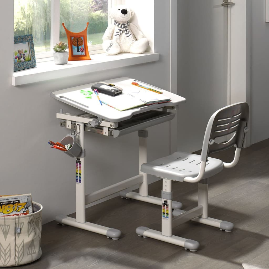 "Vipack Säädettävä lasten työpöytä Comfortline 201 tuolilla harmaavalk."