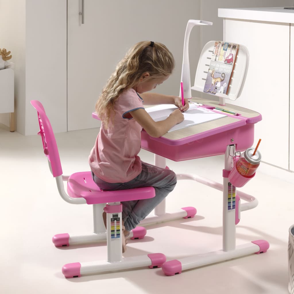 Vipack Bureau réglable enfant Comfortline 301 et chaise Rose et blanc