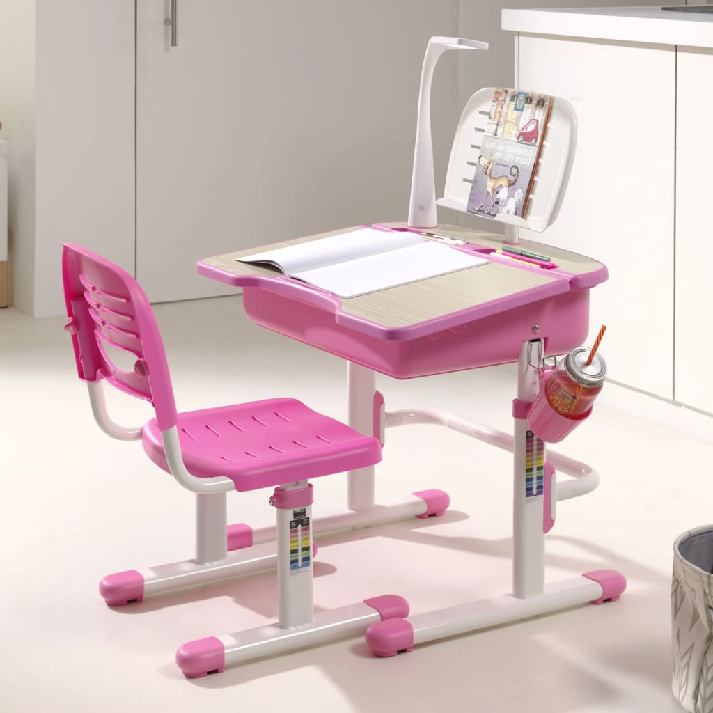 "Vipack Säädettävä lasten työpöytä Comfortline 301 tuolilla pinkkivalk."