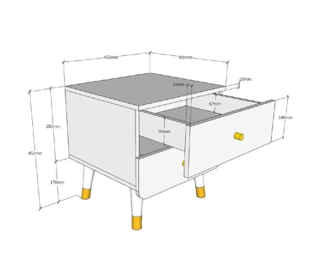 Vipack natbord Billy 2 skuffer træ satinhvid