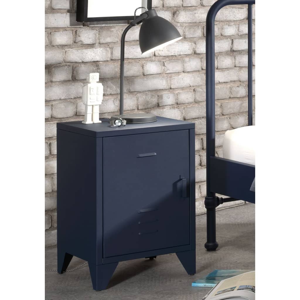 Vipack Mesa de cabeceira Bronxx com porta metal azul mate