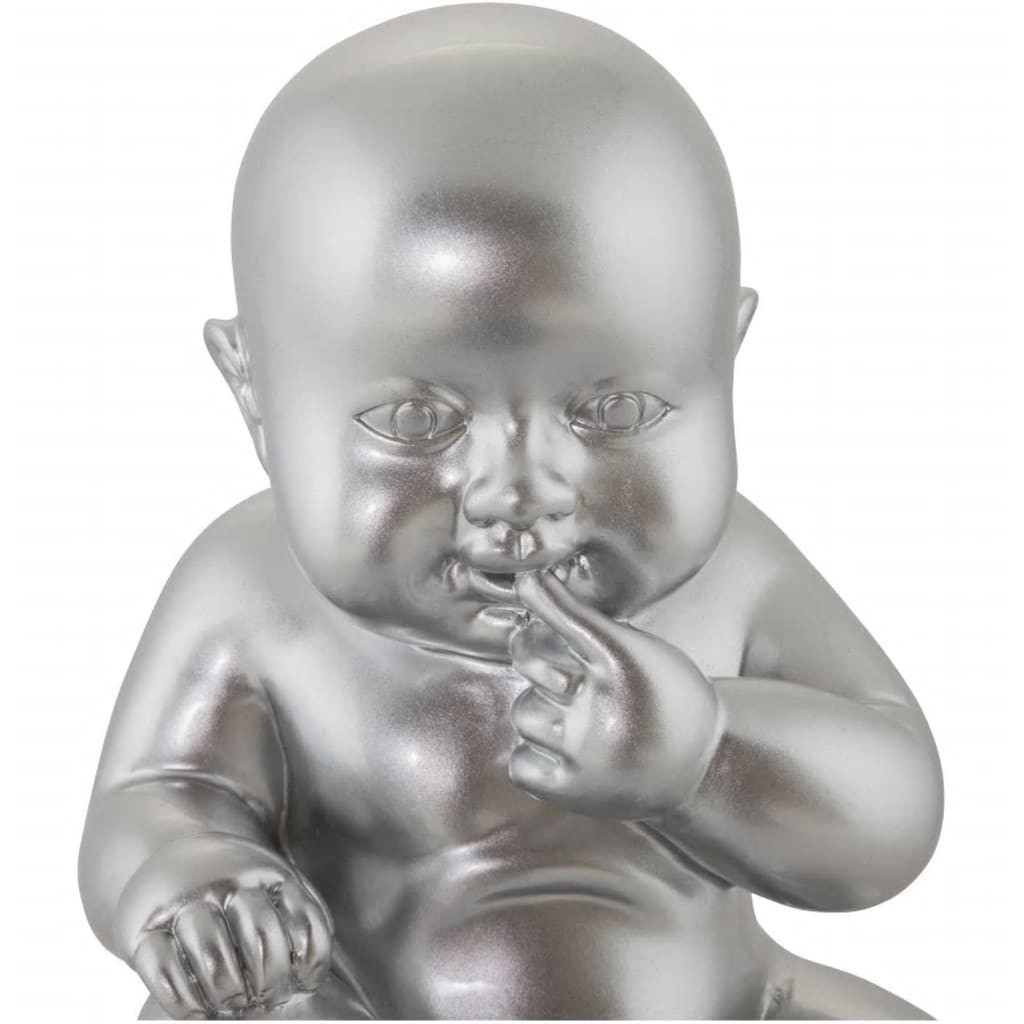 ALTEREGO Beeld 'BABY', zittende baby in zilverkleurig polyhars
