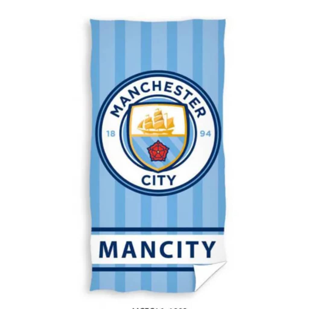 Manchester City strandlaken strepen 70 x 140 cm katoen blauw