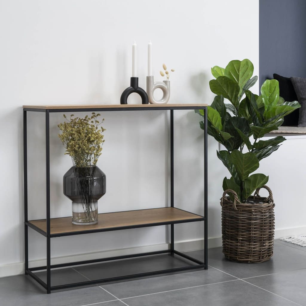 House Nordic Table console avec 2 étagères Avery Chêne et noir