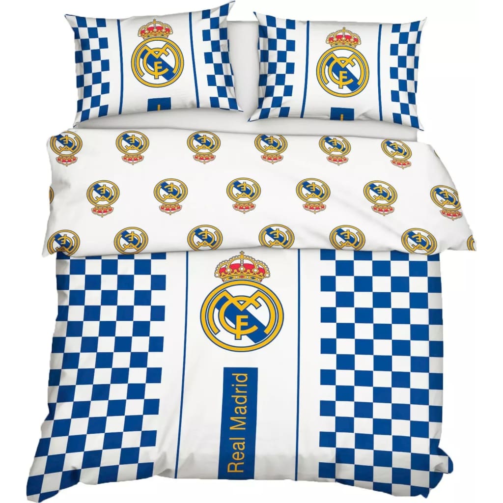 Real Madrid dekbedovertrek logo 220 x 200 cm wit/blauw
