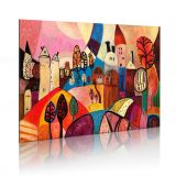 Obraz malowany - Kolorowa wieś 90x60