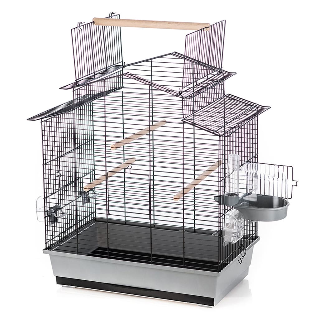 Duvoplus Cage à oiseaux avec accessoires Iza 3 58x38x65cm gris et noir