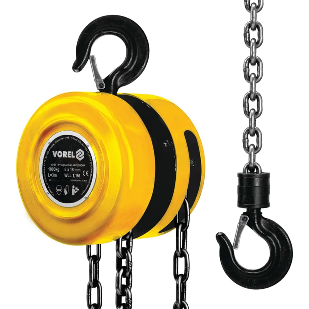 VOREL Chain Block 1000 kg Steel Yellow 80751