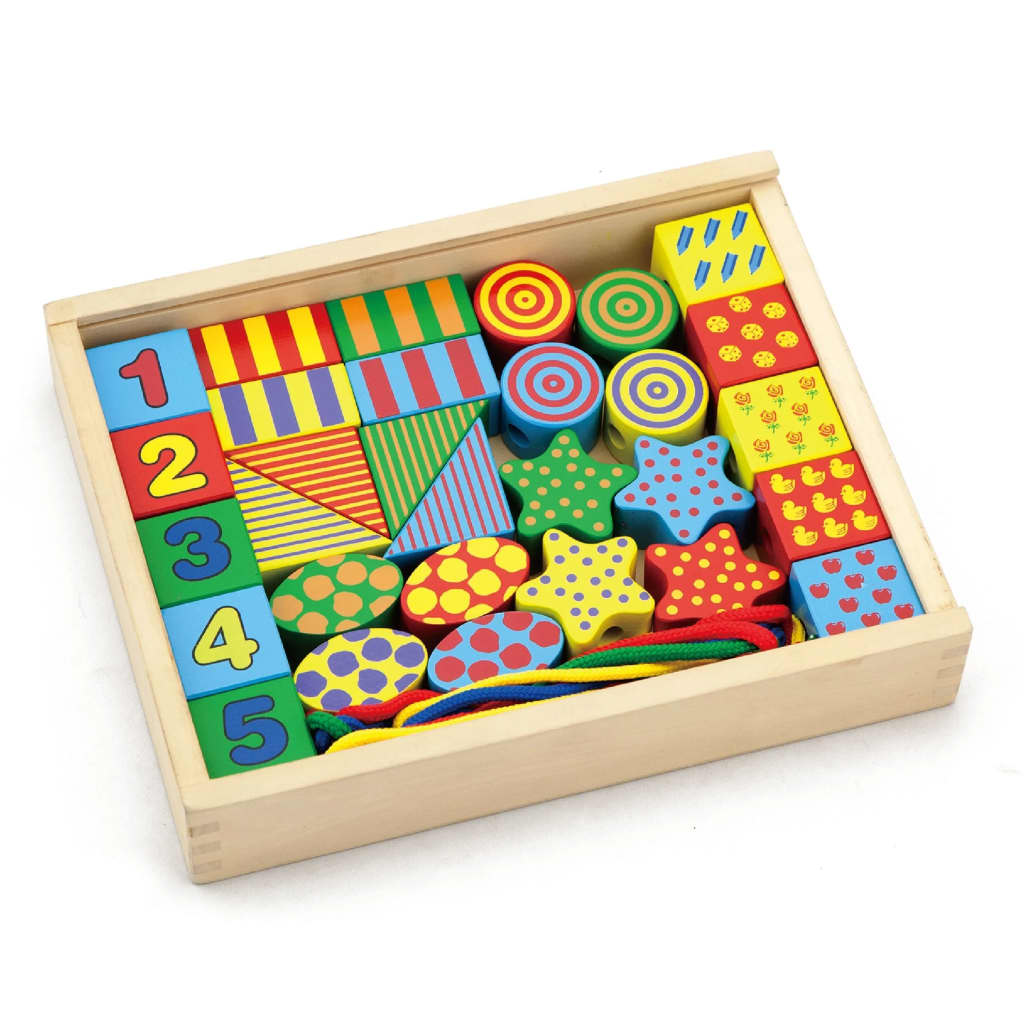 Viga Toys rijgblokken hout multicolor 34-delig