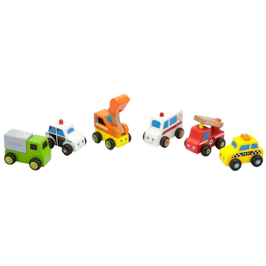 Viga Toys voertuigen hout 5 cm 6 stuks multicolor