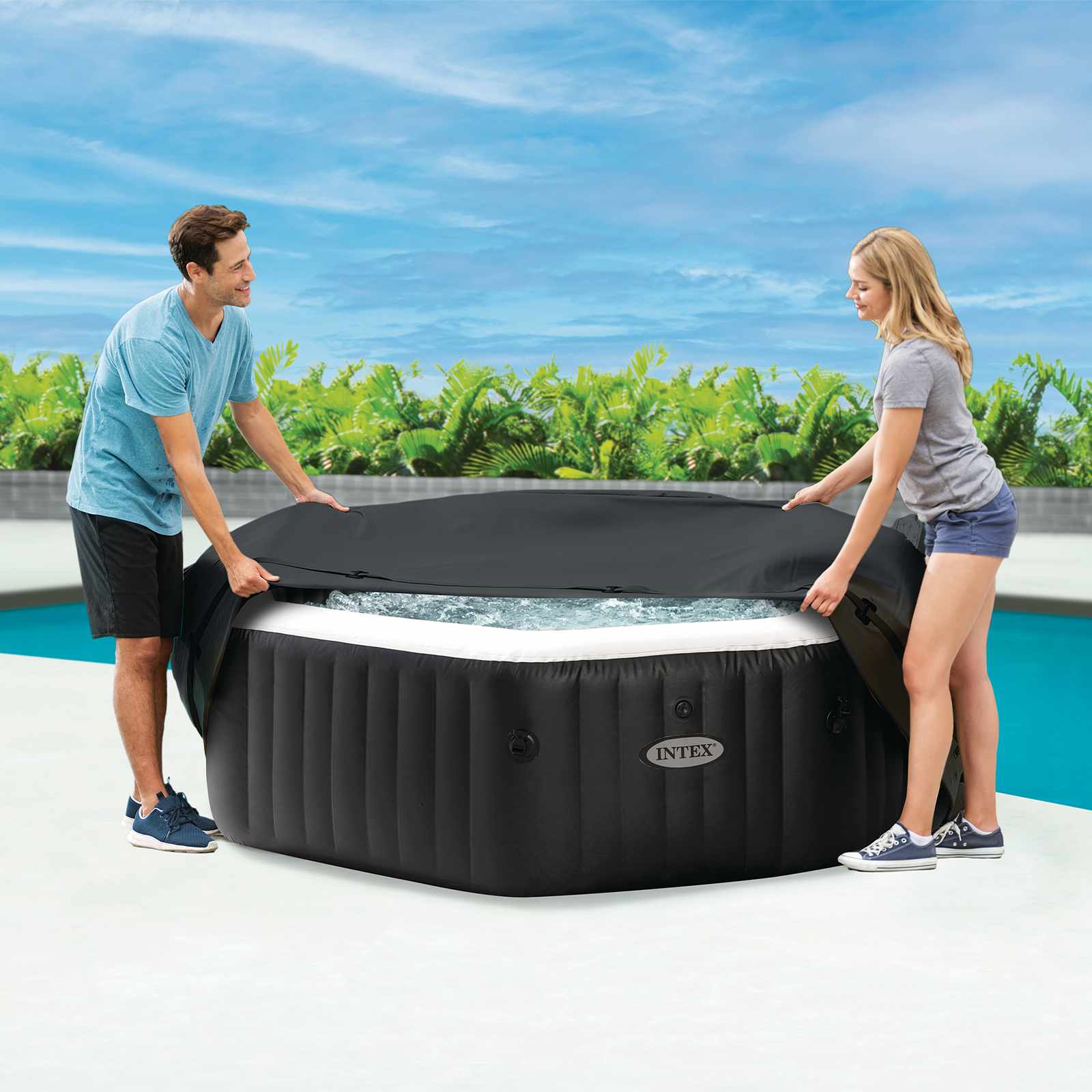 INTEX Învelitoare pentru spa Gri închis 180 x 180 cm PVC