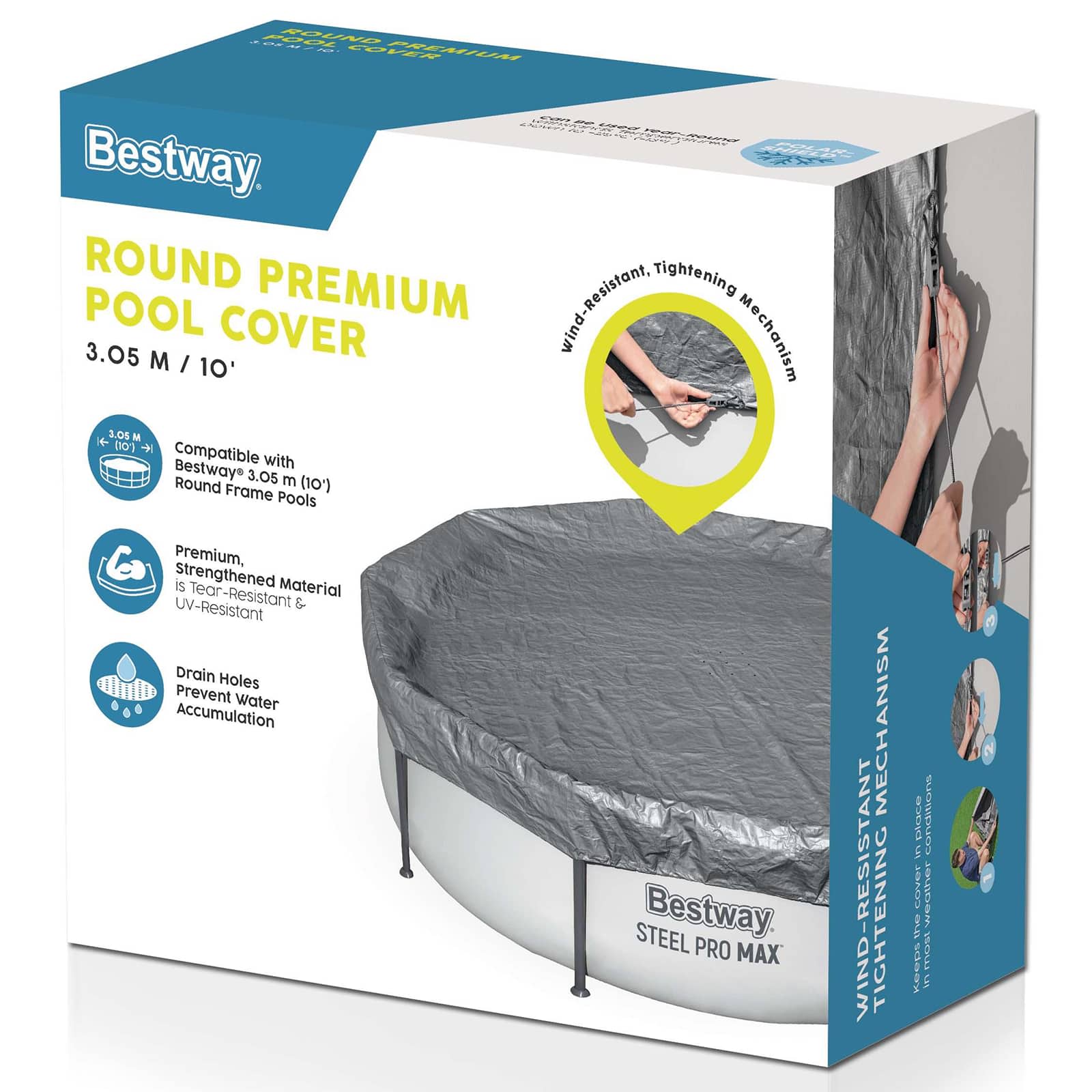 Bestway Zwembadcover Ø3,05 m Rond Polyester Grijs image 4